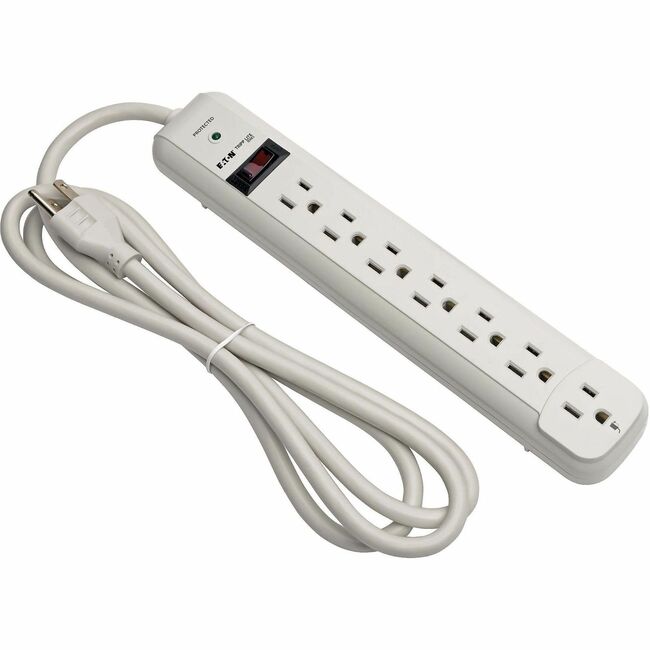 Eaton STRIKER Tripp Lite by Eaton Protect It! 7-Outlet Surge Protector 6 ft. Cord 1080 Joules Diagnostic LED Light Gray Housing