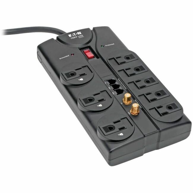 Eaton TLP808TELTV Tripp Lite Series Protect It! 8-Outlet Surge Protector, 8 ft. (2.43 m) Cord, 2160 Joules, Tel/Fax/Modem/Coax Protection, RJ11