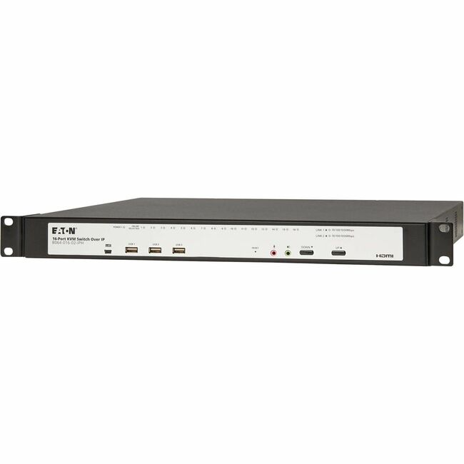 Eaton B064-016-02-IPH 16-Port Cat5e KVM over IP switch with HDMI output, rack-mount, virtual media, for remote and local user access