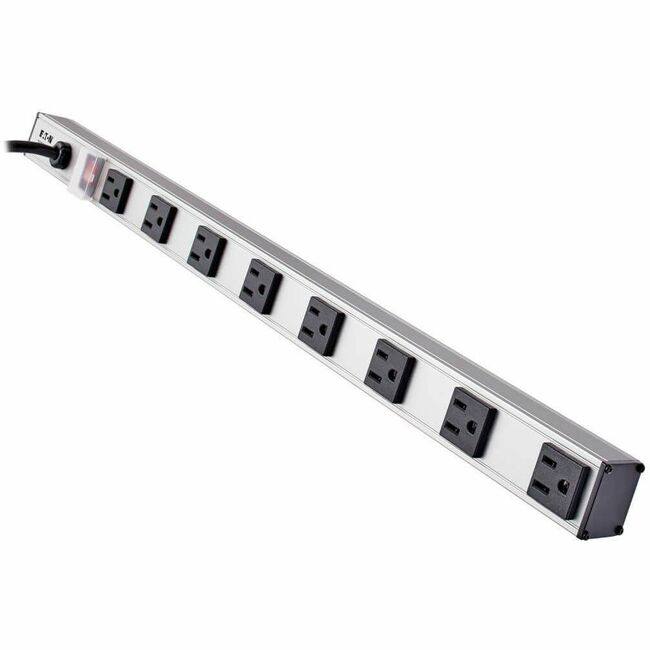 Eaton PS2408 power strip with 8 outlets, 15 ft. cord, vertical design, 120V, 15A, featuring a 5-15P plug and durable construction.