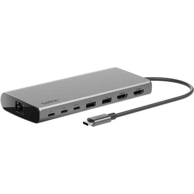 Belkin International INC INC015BTSGY Belkin USB-C 8-in1 Dual Display Core Hub - Docking Station - 10 Gbps - 100W - 3xUSB-C, 2xUSB-A, 2xHDMI, Ethernet - 4K - Grey
