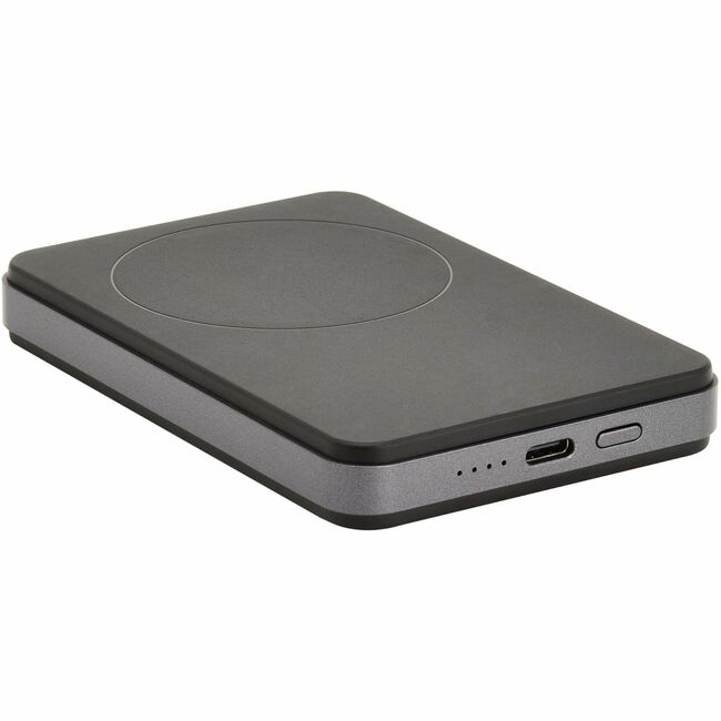 Eaton Tripp Lite portable wireless magnetic power bank for iPhone, black, 4000mAh, USB-C output, compact lithium-ion charger.