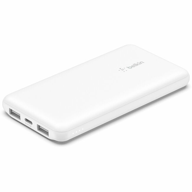Belkin International INC BPB011BTWH Belkin 15W 3-port USB Power Bank - 10K mAh - 2xUSB-A (12W), 1xUSB-C (15W) - Portable Charger - w/ USB-A to USB-C Cable - White