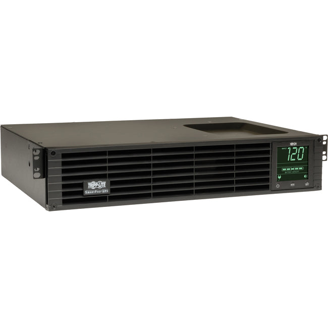 Eaton SMART1500RM2U UPS with LCD display, 8 outlets, network card, and 2U rack/tower design for reliable power backup.